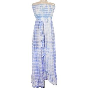 Tiare Hawaii Purple and White Tie Dye Strapless Maxi Summer Dress